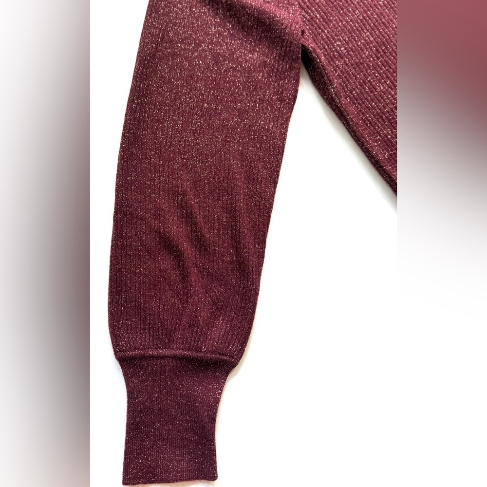 NWT LOFT Puff Sleeve Shimmer Sweater Maroon Size M Petite - Picture 8 of 8
